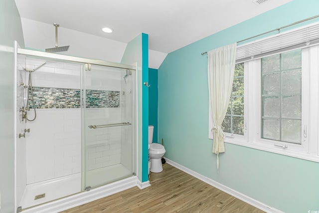 189 Aspen Loop, Pawleys Island, SC 29585 - full bath with a shower stall, wood finished floors, recessed lighting, and vaulted ceiling