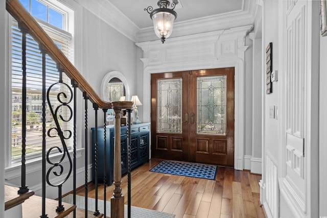 350 Saint Julian Ln, Myrtle Beach, SC 29579 - entrance foyer featuring french doors, plenty of natural light, wood finished floors, and crown molding