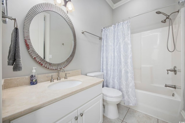 350 Saint Julian Ln, Myrtle Beach, SC 29579 - bathroom with vanity, ornamental molding, shower / bath combo, and tile patterned flooring