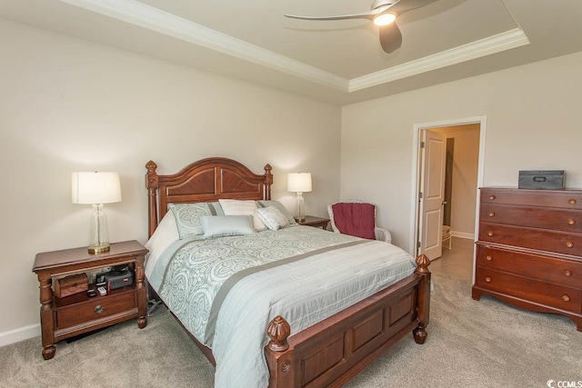 435 Rollins Dr, Longs, SC 29568 - bedroom featuring light carpet, crown molding, a raised ceiling, and ceiling fan