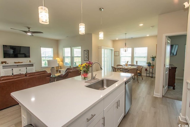 435 Rollins Dr, Longs, SC 29568 - kitchen featuring open floor plan, dishwasher, light wood-type flooring, and recessed lighting