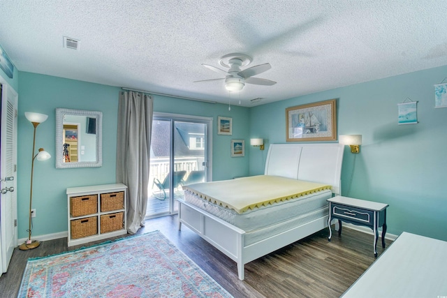 832 Villa Dr Unit 832, North Myrtle Beach, SC 29582 - bedroom featuring access to outside, wood finished floors, a textured ceiling, and a ceiling fan
