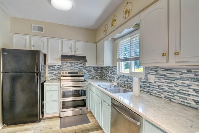 832 Villa Dr Unit 832, North Myrtle Beach, SC 29582 - kitchen featuring appliances with stainless steel finishes, under cabinet range hood, white cabinetry, and backsplash