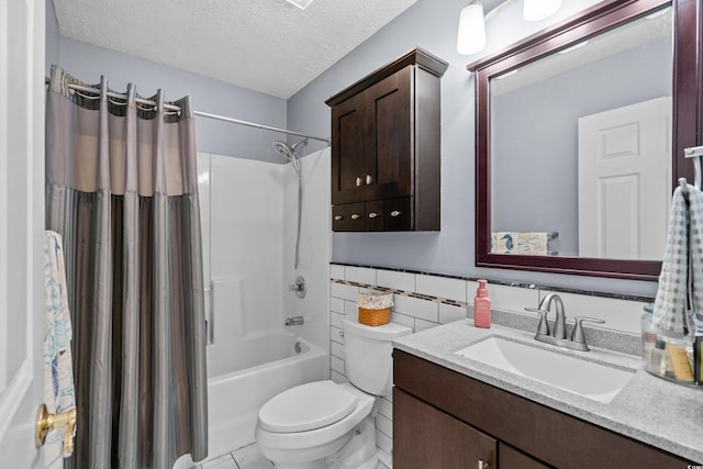 483 Oakmont Dr, Myrtle Beach, SC 29579 - bathroom with shower / tub combo, vanity, and a textured ceiling