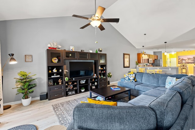 1590 Palmina Loop Unit A, Myrtle Beach, SC 29588 - living room featuring light wood-type flooring, a ceiling fan, and high vaulted ceiling