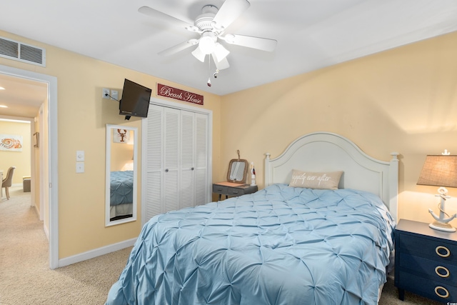 5000 N Ocean Blvd Unit E-2, North Myrtle Beach, SC 29582 - carpeted bedroom featuring a closet and a ceiling fan