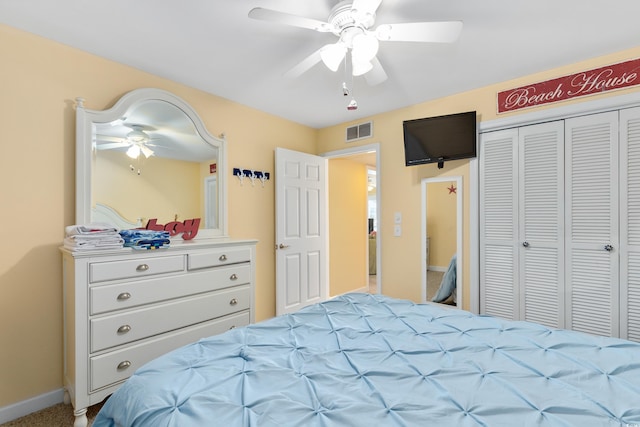 5000 N Ocean Blvd Unit E-2, North Myrtle Beach, SC 29582 - bedroom with a closet and ceiling fan