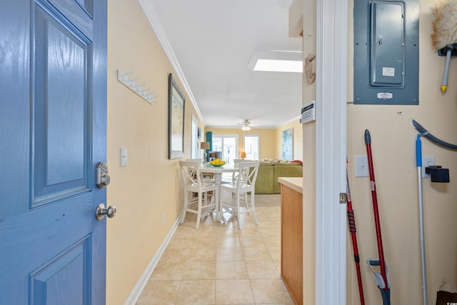 5000 N Ocean Blvd Unit E-2, North Myrtle Beach, SC 29582 - corridor featuring electric panel, ornamental molding, and light tile patterned floors
