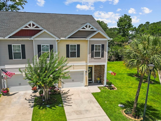1428 Lanterns Rest Rd Unit 1428, Myrtle Beach, SC 29579 - view of front facade with an attached garage, concrete driveway, a shingled roof, and a front lawn