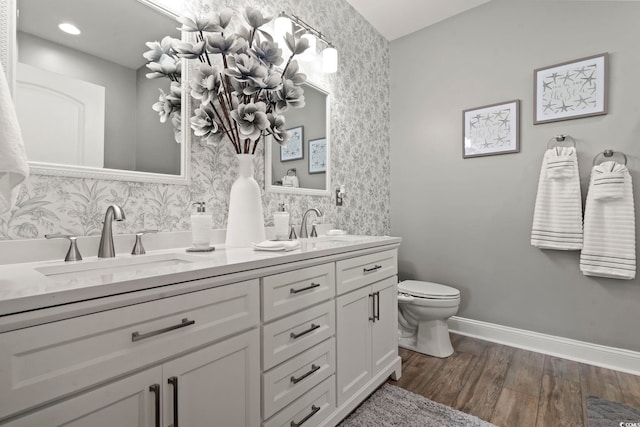1428 Lanterns Rest Rd Unit 1428, Myrtle Beach, SC 29579 - full bath with double vanity, wallpapered walls, wood finished floors, and recessed lighting