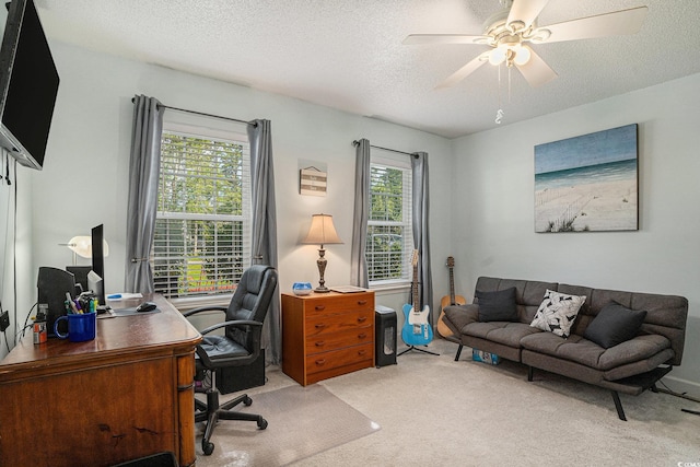 6570 Pebble Beach Cres, Myrtle Beach, SC 29588 - office with light colored carpet, a textured ceiling, and a ceiling fan