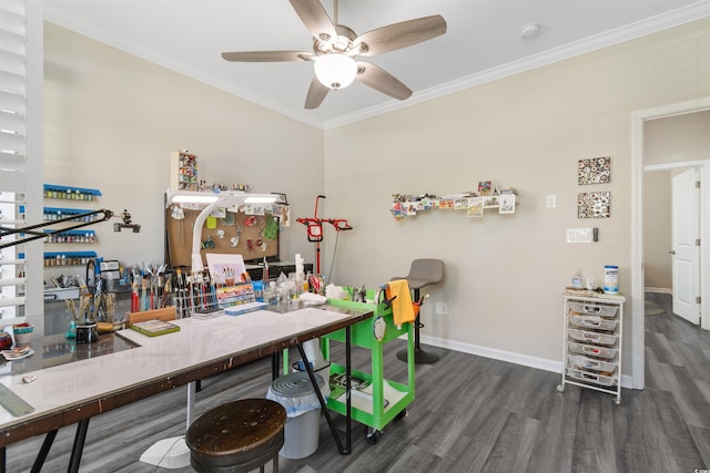 3647 Diamond Stars Way, Little River, SC 29566 - dining area featuring wood finished floors, ceiling fan, and ornamental molding