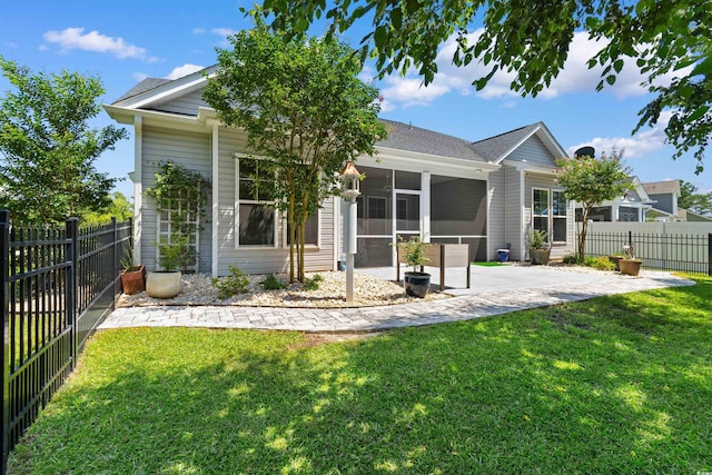 3647 Diamond Stars Way, Little River, SC 29566 - rear view of house featuring a patio, a sunroom, a fenced backyard, and a shingled roof