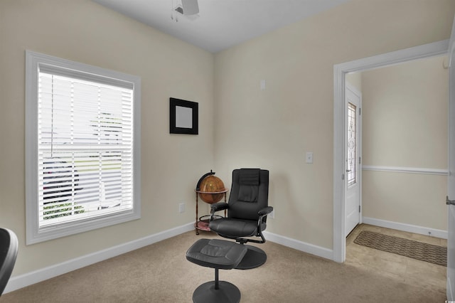 8855 Radcliff Dr NW Unit 50B, Calabash, NC 28467 - living area featuring carpet flooring and a ceiling fan