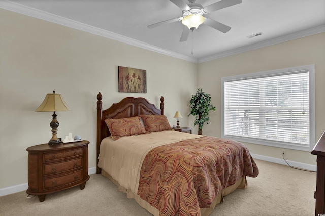 8855 Radcliff Dr NW Unit 50B, Calabash, NC 28467 - bedroom with light colored carpet, ornamental molding, multiple windows, and a ceiling fan
