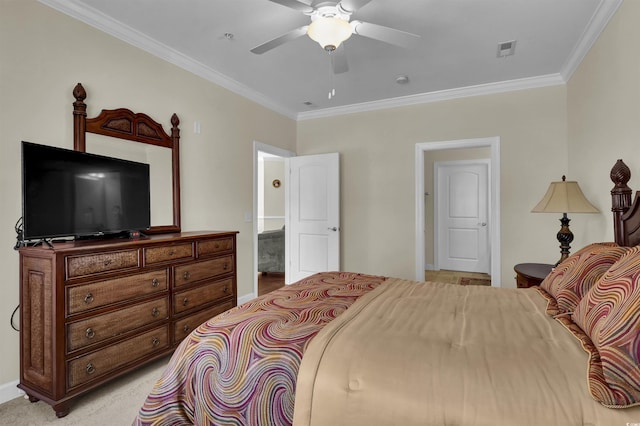 8855 Radcliff Dr NW Unit 50B, Calabash, NC 28467 - bedroom featuring ornamental molding, ceiling fan, and light colored carpet
