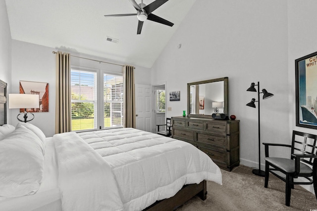 310 Lockerbie Ct Unit 1057, Myrtle Beach, SC 29577 - carpeted bedroom with high vaulted ceiling, multiple windows, and a ceiling fan