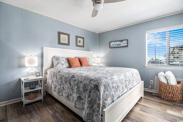 5601 N Ocean Blvd Unit E-113, Myrtle Beach, SC 29577 - bedroom featuring wood finished floors, ornamental molding, a textured ceiling, and a ceiling fan