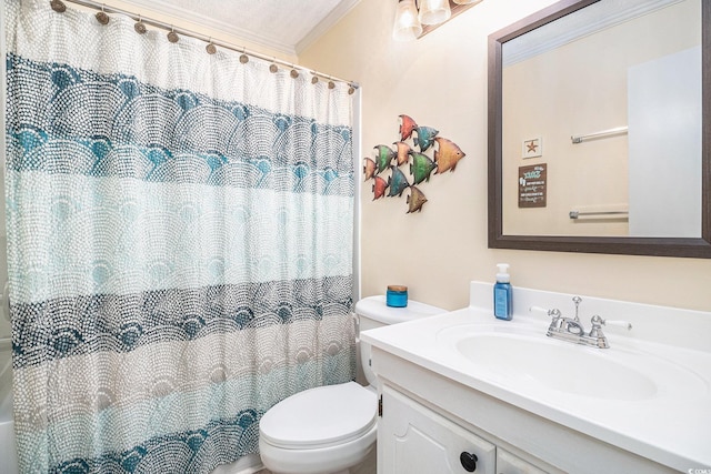 5601 N Ocean Blvd Unit E-113, Myrtle Beach, SC 29577 - full bathroom with vanity, a shower with shower curtain, and crown molding