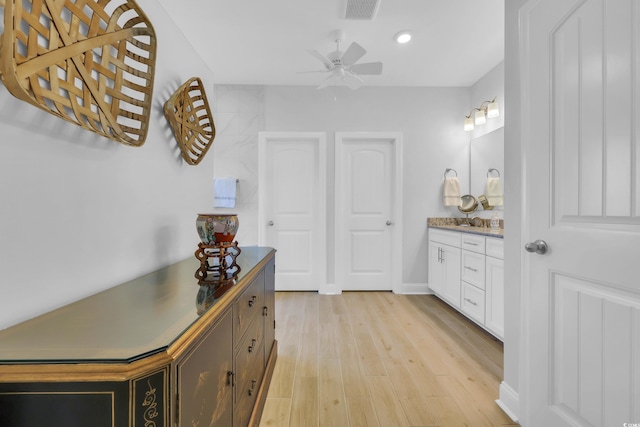 932 Abernathy Pl, Surfside Beach, SC 29575 - full bathroom featuring vanity, ceiling fan, recessed lighting, and wood finished floors
