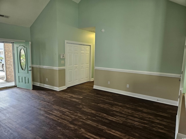 1028 Cherry Tree Ln, North Myrtle Beach, SC 29582 - entrance foyer featuring high vaulted ceiling and dark wood finished floors