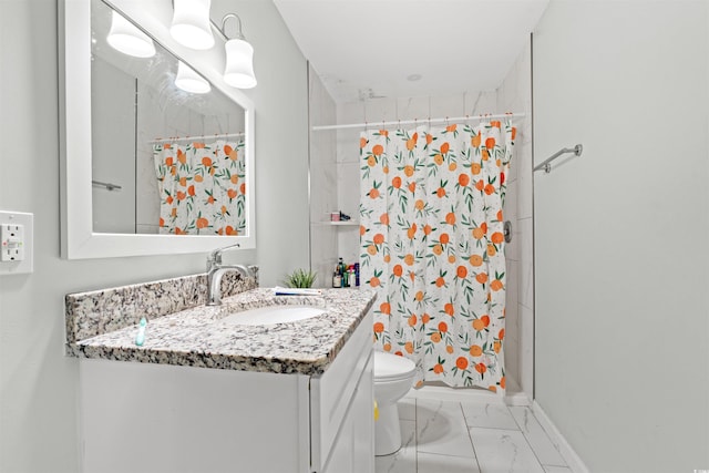304 1st Ave N, Myrtle Beach, SC 29577 - full bathroom featuring vanity, marble look tiles, and a shower with shower curtain