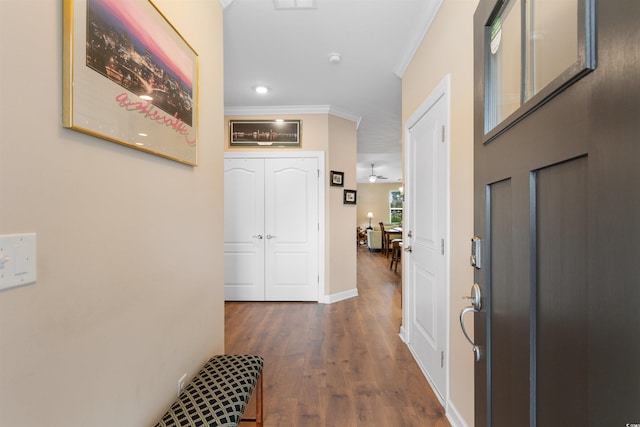 413 Goldenrod Cir Unit 2B, Little River, SC 29566 - entryway featuring crown molding and dark wood-style floors