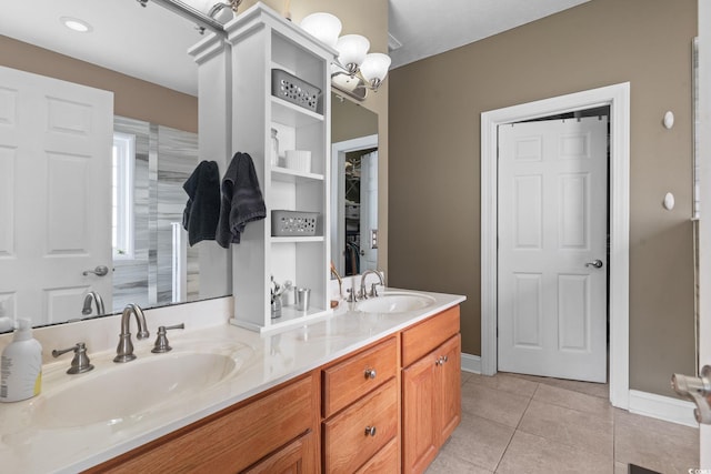232 White Water Loop, Conway, SC 29526 - full bath with double vanity, tile patterned floors, and a chandelier