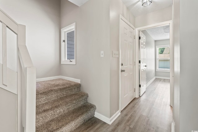 4049 Fairway Lakes Dr Unit 4049, Myrtle Beach, SC 29577 - staircase featuring wood finished floors and a textured ceiling