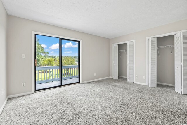 4049 Fairway Lakes Dr Unit 4049, Myrtle Beach, SC 29577 - unfurnished bedroom with access to outside, two closets, carpet flooring, and a textured ceiling