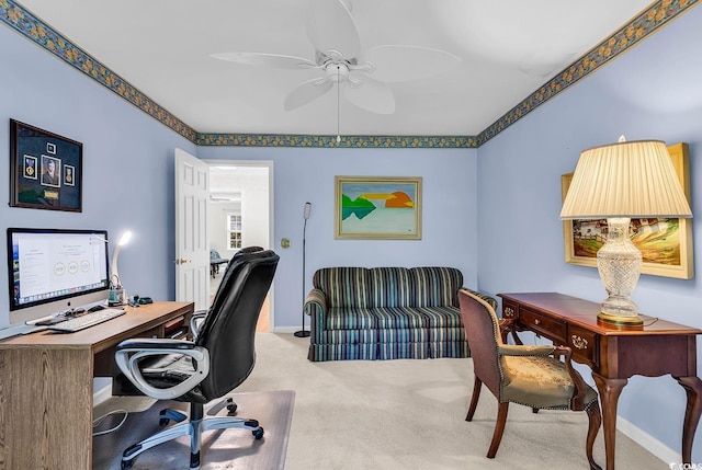 241 Black Duck Rd, Pawleys Island, SC 29585 - carpeted home office featuring a ceiling fan and baseboards