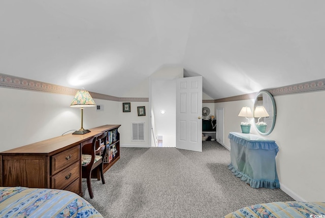 241 Black Duck Rd, Pawleys Island, SC 29585 - bedroom with carpet flooring and vaulted ceiling