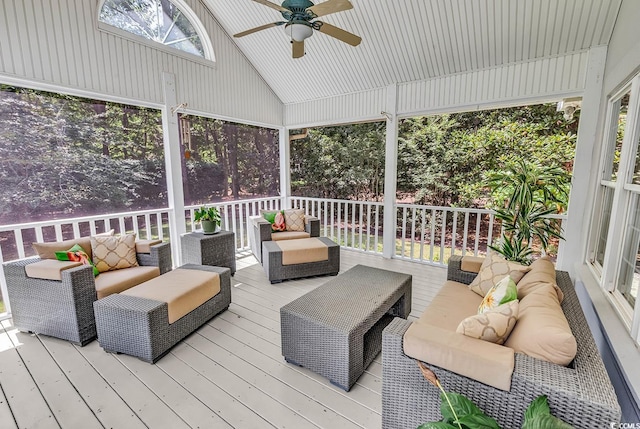 241 Black Duck Rd, Pawleys Island, SC 29585 - deck featuring an outdoor hangout area and a ceiling fan