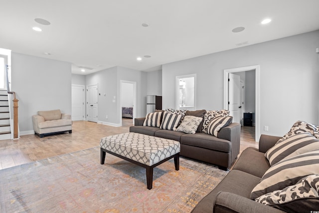 277 Splendor Cir, Murrells Inlet, SC 29576 - living area featuring stairway, light wood-style floors, and recessed lighting