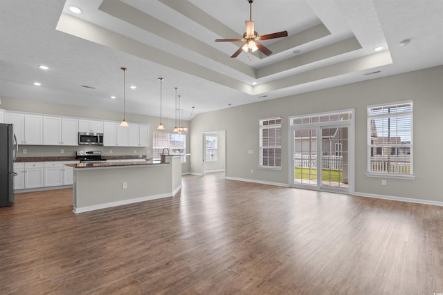 347 Leste Rd, Myrtle Beach, SC 29588 - kitchen with stainless steel appliances, open floor plan, recessed lighting, wood finished floors, and dark countertops