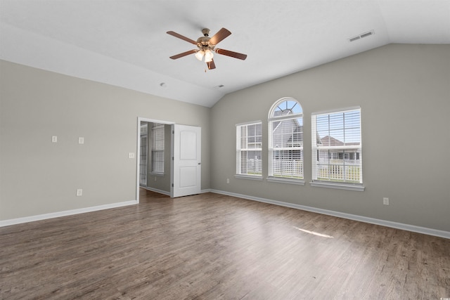 347 Leste Rd, Myrtle Beach, SC 29588 - unfurnished room with vaulted ceiling, a ceiling fan, and wood finished floors