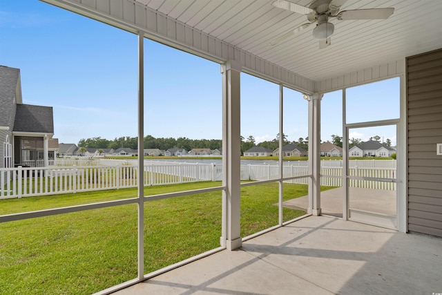 347 Leste Rd, Myrtle Beach, SC 29588 - unfurnished sunroom featuring a residential view and ceiling fan