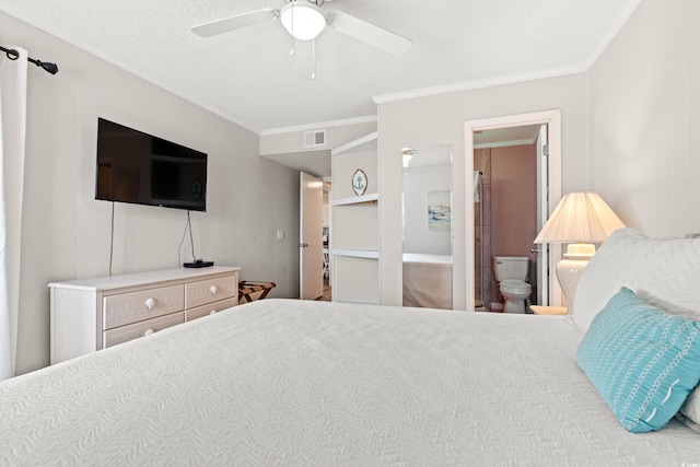 5601 N Ocean Blvd Unit B-314, Myrtle Beach, SC 29577 - bedroom featuring ornamental molding, ensuite bath, and ceiling fan