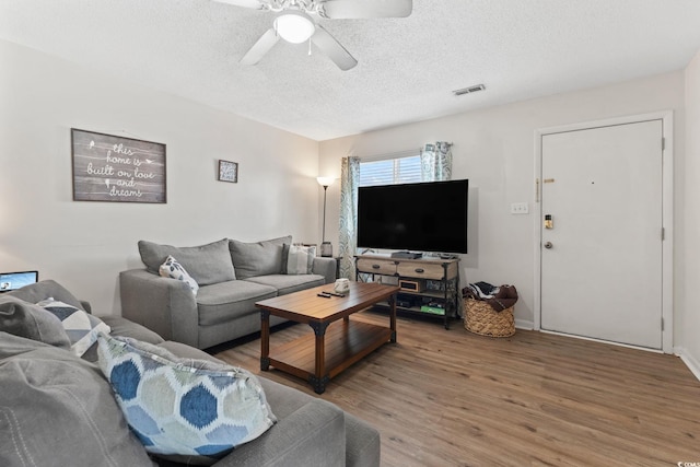 1311 Turkey Ridge Rd Unit A, Surfside Beach, SC 29575 - living room featuring light wood-type flooring, ceiling fan, and a textured ceiling