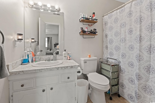 1311 Turkey Ridge Rd Unit A, Surfside Beach, SC 29575 - bathroom with vanity, tile patterned floors, and a shower with curtain