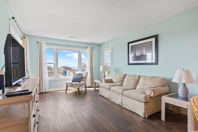 4105 S Ocean Blvd Unit 102, North Myrtle Beach, SC 29582 - living area with dark wood finished floors and a textured ceiling