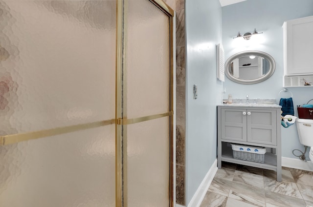 4221 Hibiscus Dr Unit 8-203, Little River, SC 29566 - bathroom with a shower stall, vanity, and marble finish flooring