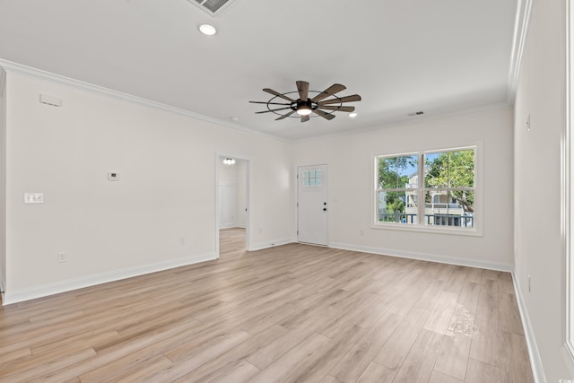 1718 26th Ave N, North Myrtle Beach, SC 29582 - unfurnished living room with ceiling fan, crown molding, light wood finished floors, and recessed lighting
