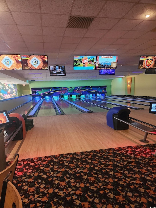1105 S Ocean Blvd Unit 218, Myrtle Beach, SC 29577 - rec room featuring bowling, wood finished floors, and a paneled ceiling
