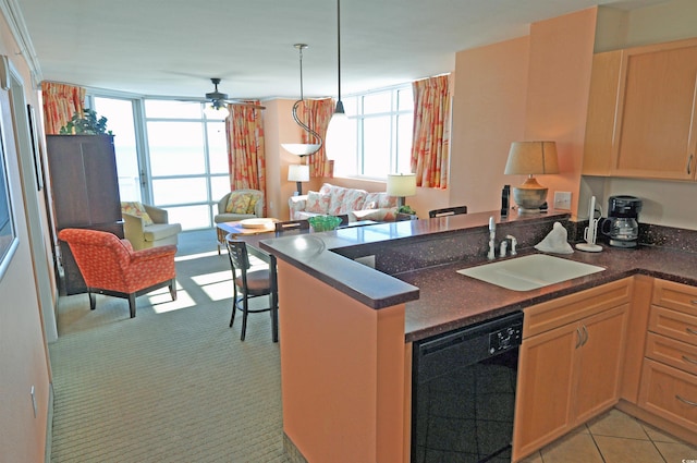 3500 N Ocean Blvd Unit 701-702, North Myrtle Beach, SC 29582 - kitchen featuring dishwasher, a peninsula, healthy amount of natural light, and open floor plan