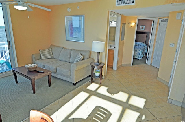 3500 N Ocean Blvd Unit 701-702, North Myrtle Beach, SC 29582 - living area featuring ceiling fan and light tile patterned floors