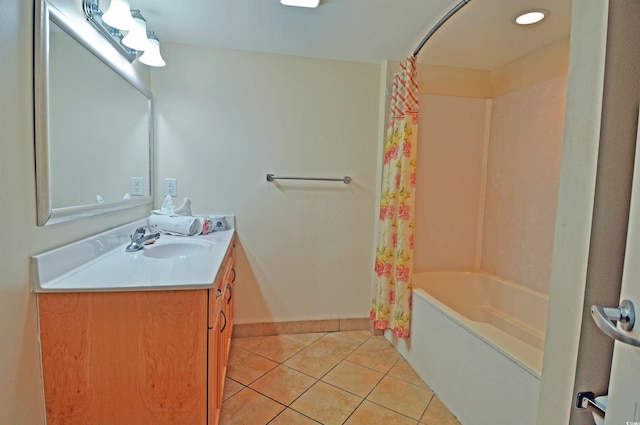 3500 N Ocean Blvd Unit 701-702, North Myrtle Beach, SC 29582 - bathroom with vanity, tile patterned flooring, and shower / bath combination with curtain