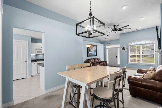 4162 Dupree Dr, Little River, SC 29566 - dining area featuring a chandelier, light floors, a textured ceiling, recessed lighting, and a ceiling fan
