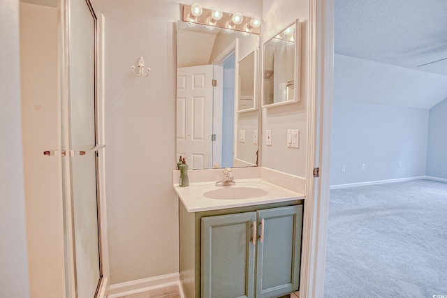 1409 Ashwood Cir, Surfside Beach, SC 29575 - bathroom featuring vanity and vaulted ceiling