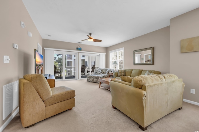 601 N Hillside Dr Unit 3926, North Myrtle Beach, SC 29582 - living area featuring light carpet, ceiling fan, and plenty of natural light